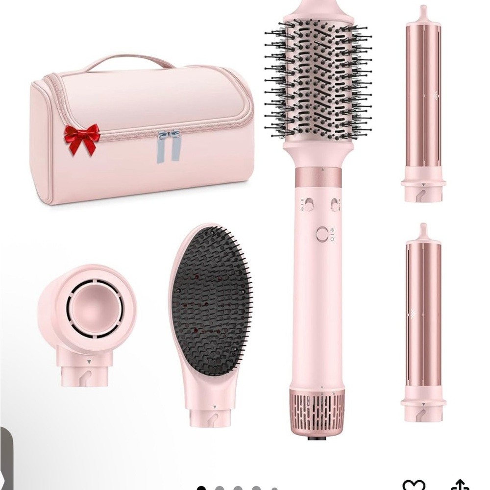 Pink and Black Hair Tools Set with Round Brush and Attachments— Brand New